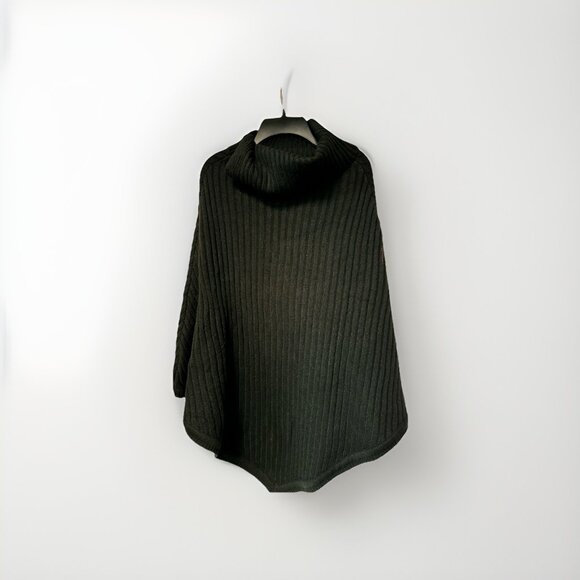 MICHAEL KORS turtleneck ribbed knit buttons women's poncho topper -BLACK - Picture 8 of 9